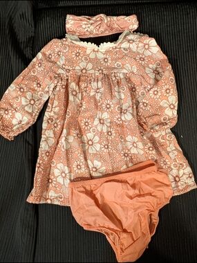 Cat & Jack Coral Floral Baby Dress Set with Bloomers and Headband
